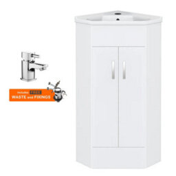 FNX Bathrooms Bubly Bathrooms™ Two Door Corner Vanity Unit & Basin Sink - 555mm - Gloss White With Chrome Tap - thumbnail 1