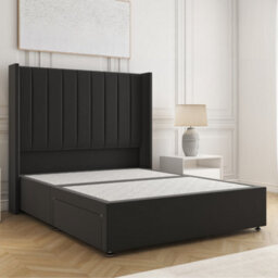 Bsspoke Hannah Divan Bed Set Black Plush Velvet 54Inch Wingedback Headboard & 2 Drawers Footend No Mattress In 4Ft 4Ft6 5Ft 6Ft - thumbnail 2