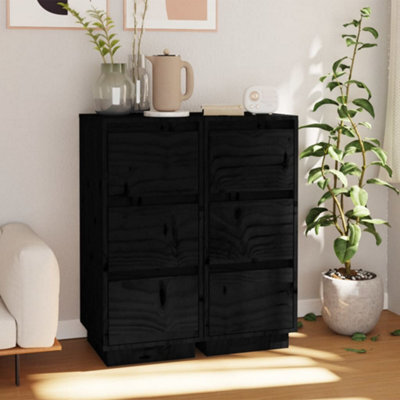 Berkfield Sideboards 2 Pcs Black 32X34X75 Cm Solid Wood Pine - image 1