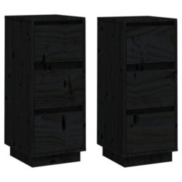 Berkfield Sideboards 2 Pcs Black 32X34X75 Cm Solid Wood Pine - thumbnail 2