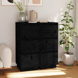 Berkfield Sideboards 2 Pcs Black 32X34X75 Cm Solid Wood Pine