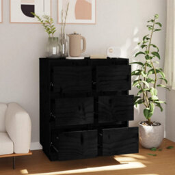 Berkfield Sideboards 2 Pcs Black 32X34X75 Cm Solid Wood Pine - thumbnail 3