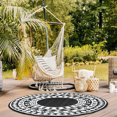 Aamen Garden Rug Reversible Round Outdoor Lawn Carpet Waterproof Mat  (Black/white) - image 1