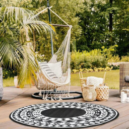 Aamen Garden Rug Reversible Round Outdoor Lawn Carpet Waterproof Mat  (Black/white) - thumbnail 1