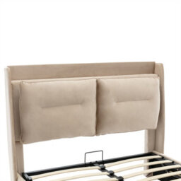 Abrihome Upholstered Double Bed, 135X190(4Ft6), 2-In-1 Storage Drawers, Recessed Led Light Strips On Both Sides Of The Bed, Velvet,beige - thumbnail 7