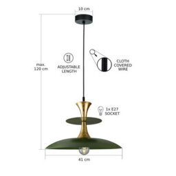 Luminosa Lighting Luminosa Celesta Dome Pendant Ceiling Light Green, Gold 1X E27 - thumbnail 3