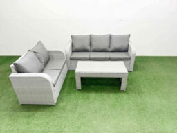 Fimous 5 Seater Pe Rattan Wicker Garden Furniture Conservatory Sofa Set Oblong Coffee Table 3 Seater Sofa Love Sofa