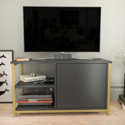 Decorotika Muskegon Tv Stand Tv Unit For Tv's Up To 63 Inch Gold And Anthracite