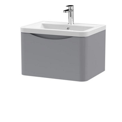 Dezine Thames 600mm 1 Drawer Satin Grey Wall Hung Vanity Unit - image 1