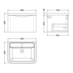 Dezine Thames 600mm 1 Drawer Satin Grey Wall Hung Vanity Unit - thumbnail 2