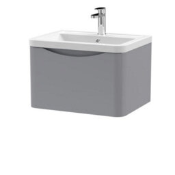 Dezine Thames 600mm 1 Drawer Satin Grey Wall Hung Vanity Unit - thumbnail 1