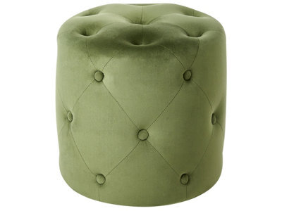 Wyld And Coco Velvet Round Tufted Ottoman Pouffe 40 Cm Olive - Fully Upholstered, Pine Frame, No Assembly Required - image 1