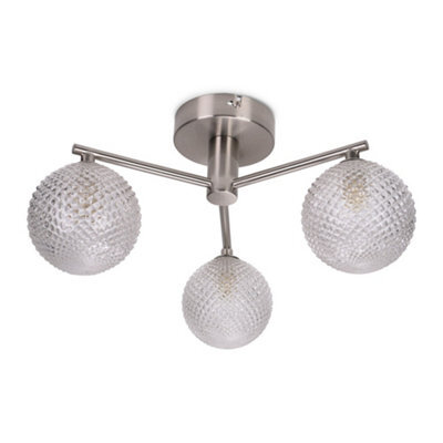 Valuelights Elle Brushed Chrome 3 Way Ip44 Bathroom Glass Shade Ceiling Light - image 1