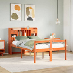 Berkfield Bookcase Bed Without Mattress Wax Brown 135X190 Cm Doouble Solid Wood Pine - thumbnail 1