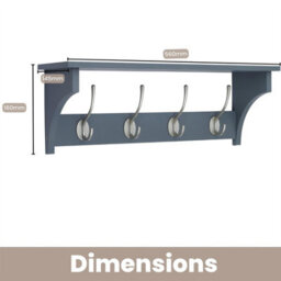 Keypak Grey Wall Wooden Coat Rack With Shelf Combo 56Cm, 4 Satin Nickel Hooks, Hallway, Bedroom, Bathroom - Wall Mounted Coat Rack - thumbnail 3