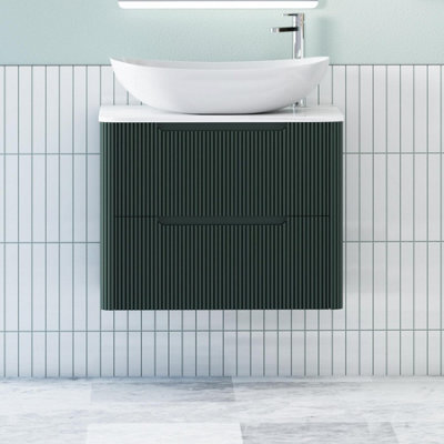 Royal Bathrooms Avenza 700mm Deep Moss Green Wall Hung Bathroom Countertop Vanity Unit 2 Drawer With Cesar Basin - image 1