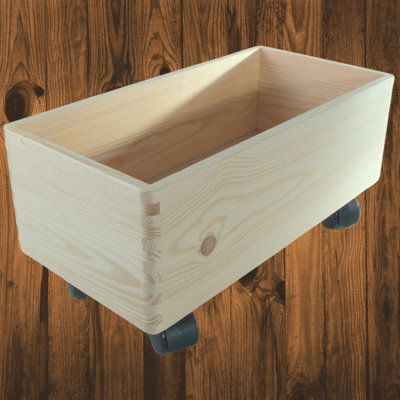 Woodeedoo Narrow Wooden Crate On Wheels Open Box Pine Organiser For Underbed Pantry Cupboard Shelf Craft Diy Storage 40X20X19Cm - image 1