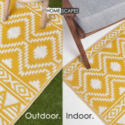 Homescapes Luxury Outdoor Rug Waterproof Reversible For Garden, 120 X 180 Cm, Yellow & White, 100% Recycled, Anna Aztec - thumbnail 5