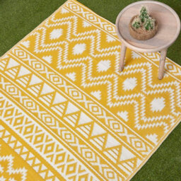 Homescapes Luxury Outdoor Rug Waterproof Reversible For Garden, 120 X 180 Cm, Yellow & White, 100% Recycled, Anna Aztec - thumbnail 2