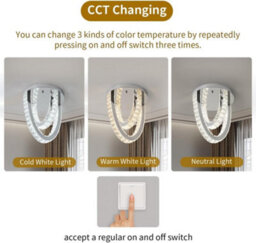 Silver Ceiling Light Led Ceiling Lamps Chandelier 3 Color Lights 30Cm - thumbnail 3