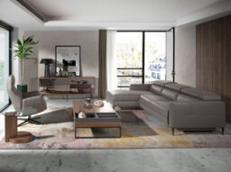 Angel Cerda Modern Left Chaise Longue Sofa In Dark Grey Leather - thumbnail 3