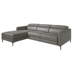 Angel Cerda Modern Left Chaise Longue Sofa In Dark Grey Leather - thumbnail 1