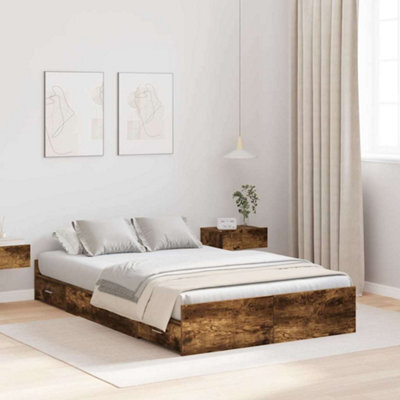 Berkfield Storage Bed Frame Smoked Oak 120 X 190 Cm Engineered Wood - image 1