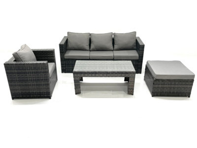 Fimous Rattan Garden Furniture Set Outdoor Lounger Sofa With Coffee Table Armchair Big Footstool Dark Grey Mixed - image 1