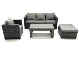 Fimous Rattan Garden Furniture Set Outdoor Lounger Sofa With Coffee Table Armchair Big Footstool Dark Grey Mixed - thumbnail 1