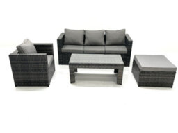 Fimous Rattan Garden Furniture Set Outdoor Lounger Sofa With Coffee Table Armchair Big Footstool Dark Grey Mixed - thumbnail 2