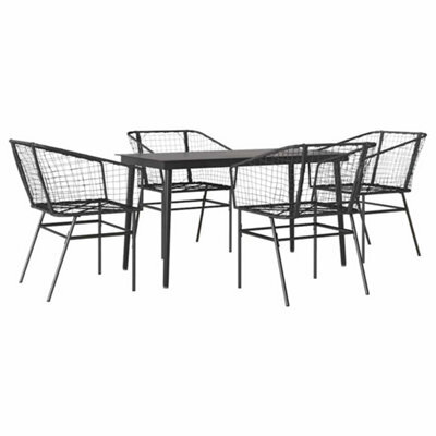 Berkfield Durable 5 Piece Garden Dining Set Black Poly Rattan Glass - image 1