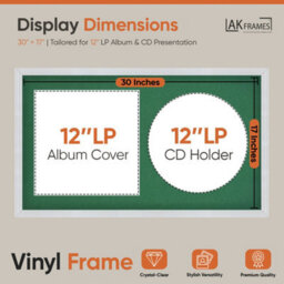 "30X17"" White Classic Vinyl Record Frame With Emerald Mount For 12 Inch Lp Album Cover & Disc - Ak Frames" - thumbnail 2