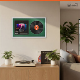 "30X17"" White Classic Vinyl Record Frame With Emerald Mount For 12 Inch Lp Album Cover & Disc - Ak Frames" - thumbnail 5