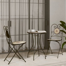 Walplus Mosaic Bistro Set Terracotta And White Iron And Ceramic