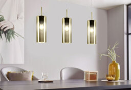 Satin Nickel Pendant Ceiling Light With Gold Glass Shade - Adjustable Height E27 Fixture - thumbnail 3
