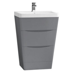Sundaze 600mm Gloss Grey 2 Drawer Floor Standing Cabinet Storage Furniture Vanity Sink Unit