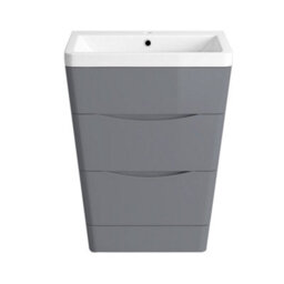 Sundaze 600mm Gloss Grey 2 Drawer Floor Standing Cabinet Storage Furniture Vanity Sink Unit - thumbnail 2