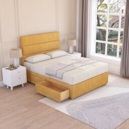 Sloomy Texas Mustard Plush 4Ft6 Memory Foam Bed Set With 2 Drawers, Mattress & Headboard- Double - thumbnail 2