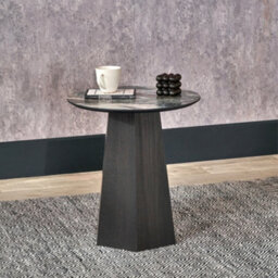 Pacific Lifestyle Jade Marble Effect Round Side Table With Dark Oak Geometric Base 50Cm, Myana - thumbnail 1