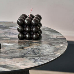 Pacific Lifestyle Jade Marble Effect Round Side Table With Dark Oak Geometric Base 50Cm, Myana - thumbnail 4