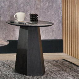 Pacific Lifestyle Jade Marble Effect Round Side Table With Dark Oak Geometric Base 50Cm, Myana - thumbnail 3