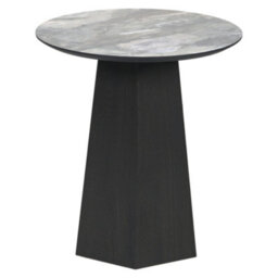 Pacific Lifestyle Jade Marble Effect Round Side Table With Dark Oak Geometric Base 50Cm, Myana - thumbnail 9