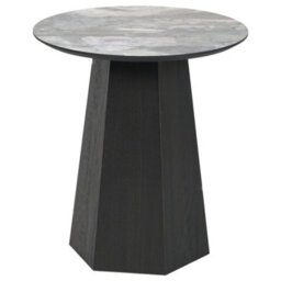 Pacific Lifestyle Jade Marble Effect Round Side Table With Dark Oak Geometric Base 50Cm, Myana - thumbnail 8