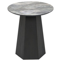 Pacific Lifestyle Jade Marble Effect Round Side Table With Dark Oak Geometric Base 50Cm, Myana - thumbnail 7