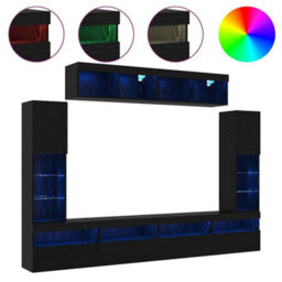 Berkfield 8 Piece Tv Wall Units With Led Black Oak Engineered Wood - thumbnail 4