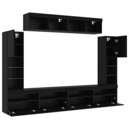 Berkfield 8 Piece Tv Wall Units With Led Black Oak Engineered Wood - thumbnail 5