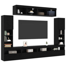 Berkfield 8 Piece Tv Wall Units With Led Black Oak Engineered Wood - thumbnail 3