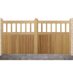 Ruby UK Ruby Iroko Cottage 3/4 1/4 Entrance Gate Pair Ruby Mortise & Tenon Wooden Gates 3.9M Wide X 1.8M High Left Hand Hinge - thumbnail 1