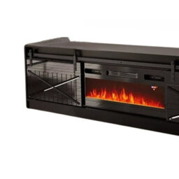 Granero Tv Cabinet With Built In Electric Fireplace Modern Living Room Entertainment Unit Black Black Gloss - thumbnail 3