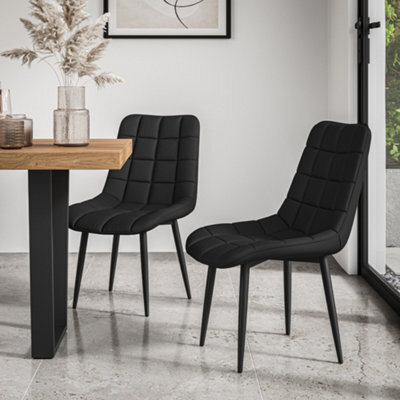 More4Homes Set Of 2 Nova Modern Faux Leather Dining Chair Padded Seat Metal Legs Kitchen (Black) - image 1